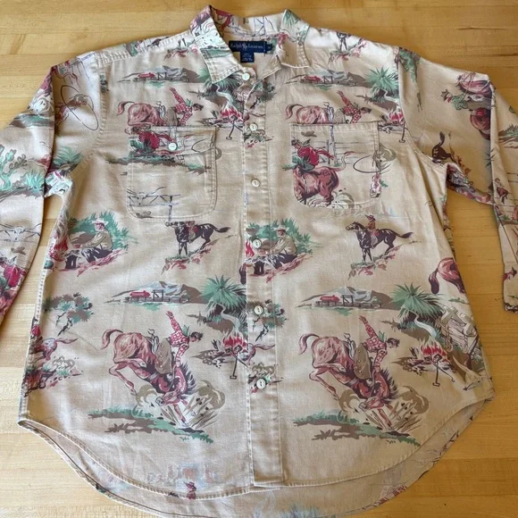 VTG Ralph Lauren Cowboy 🏇Western Rodeo Horse Print Button Down Flannel Shirt 14 - Picture 5 of 10